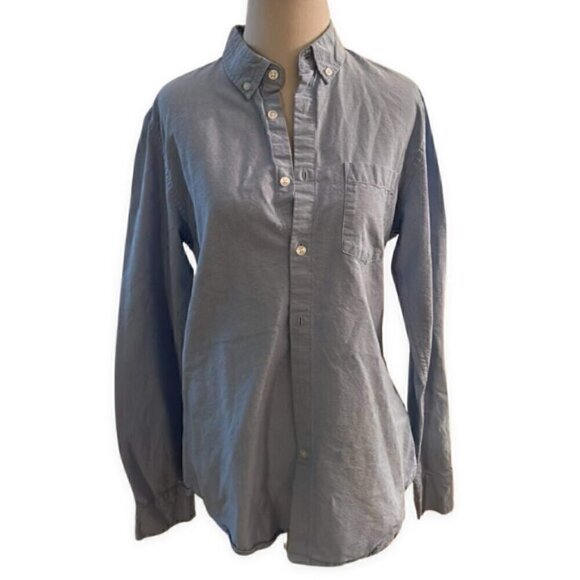 Prim Mark Polo Long Sleeve Button Down Front Pocket Cotton Fabric Blue Men's M - Picture 1 of 4